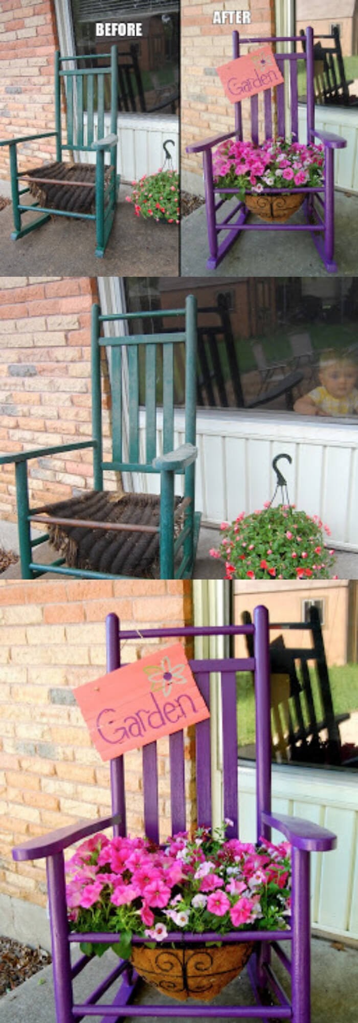 The rocking chair planter (before and after)