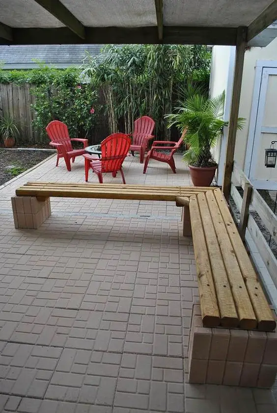 L Shaped Cream Cinder Block Bench