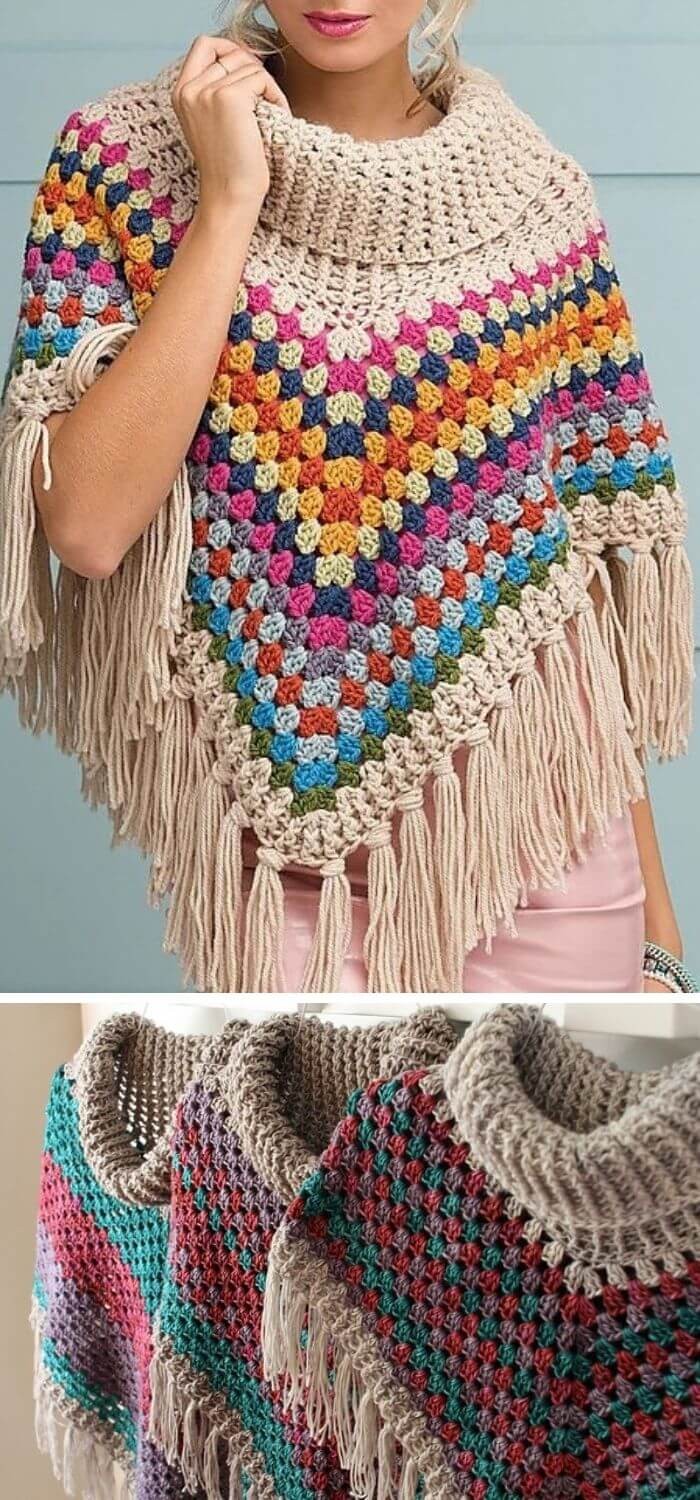 Crochet cowl neck poncho