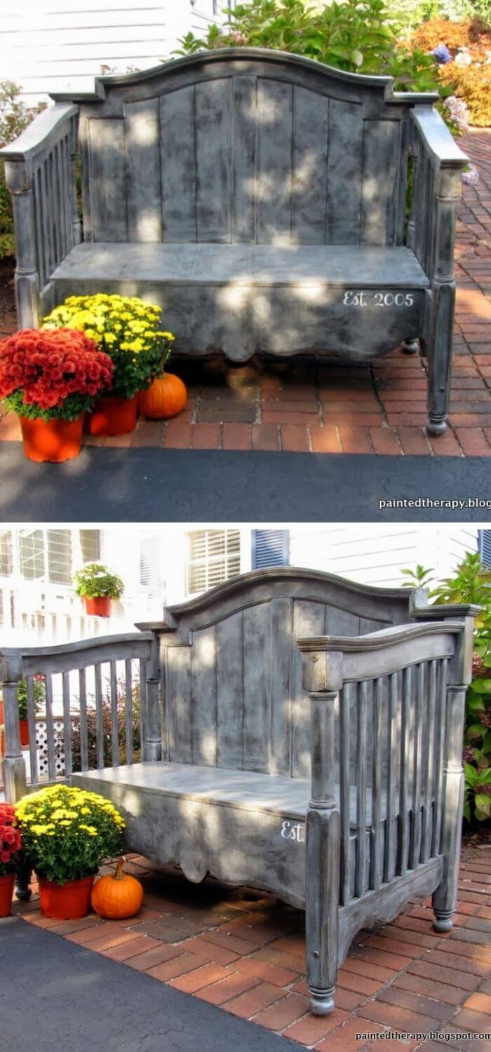 Old Baby Crib Bench for the garden