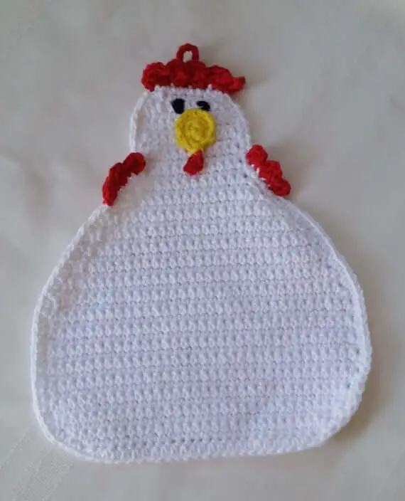 Crochet Chicken Pot Holder, Cotton Rooster Pot holder, Crochet Chicken Trivet