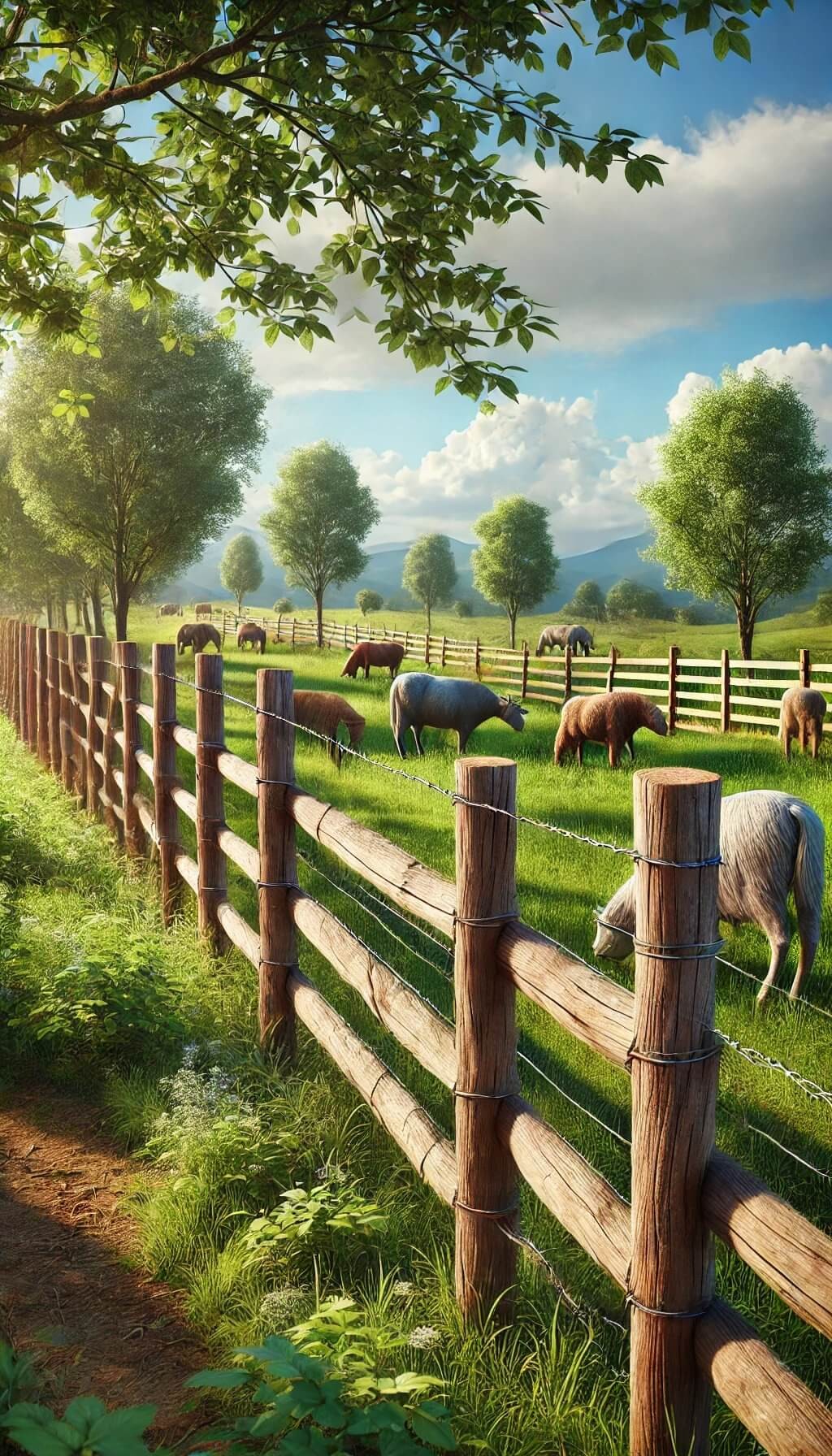 Farm-Style Wire and Wood Fence