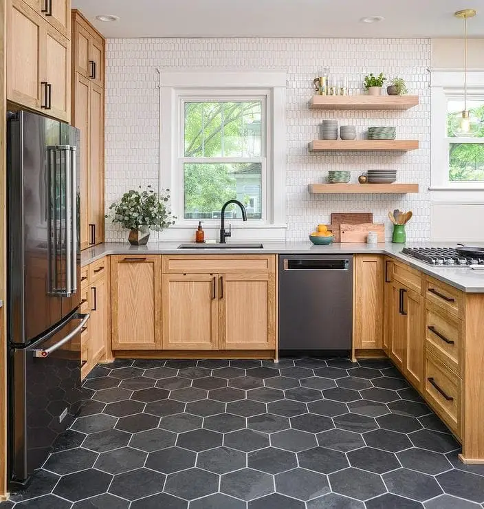 Black kitchen floor tiles