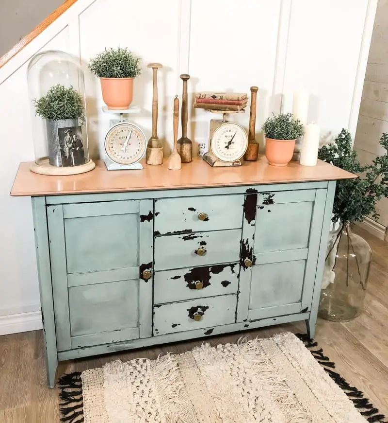 A natural wood entry table