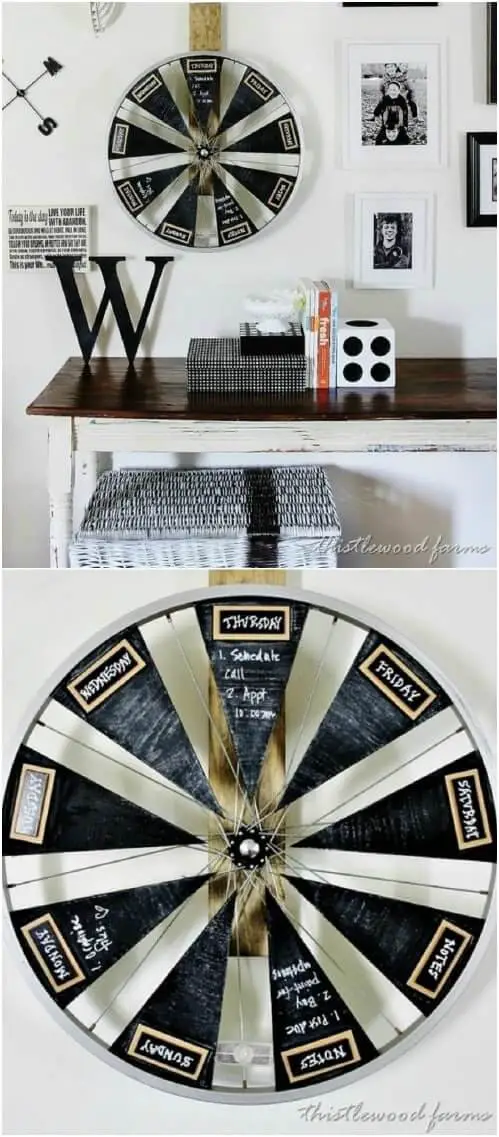 Bicycle rim chalkboard calendar