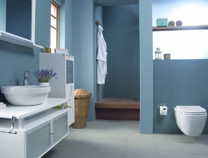 Matte blue bathroom