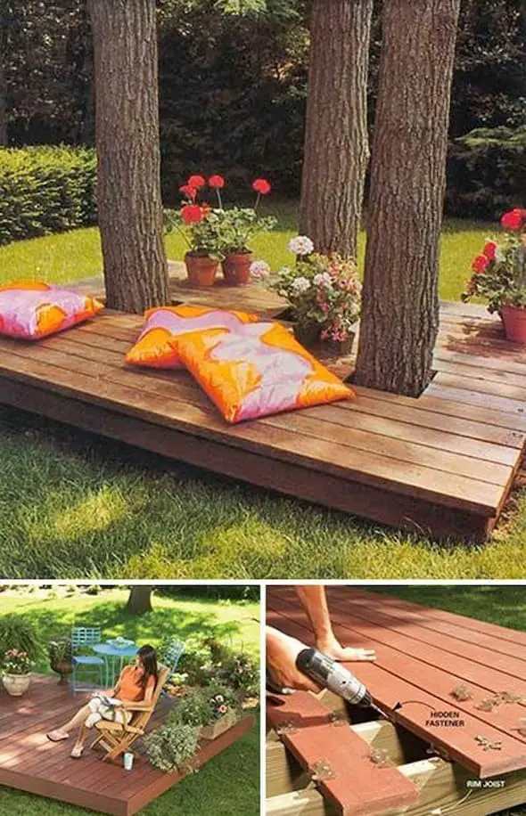 Floating deck around a tree