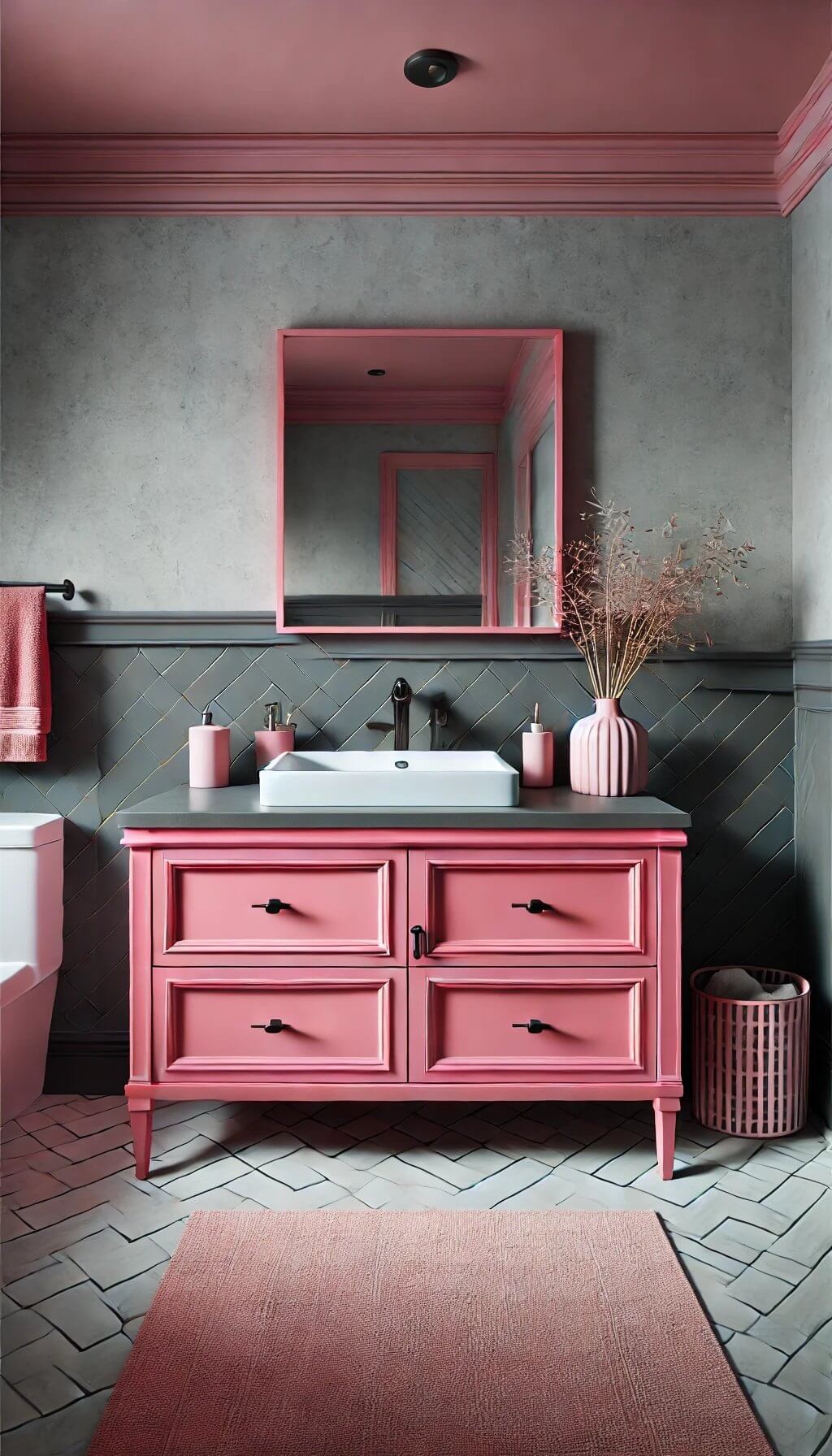 Pink Vanity with Grey Countertops