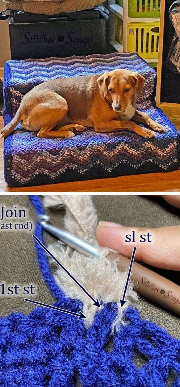 Crochet dog bed with a fortified foam