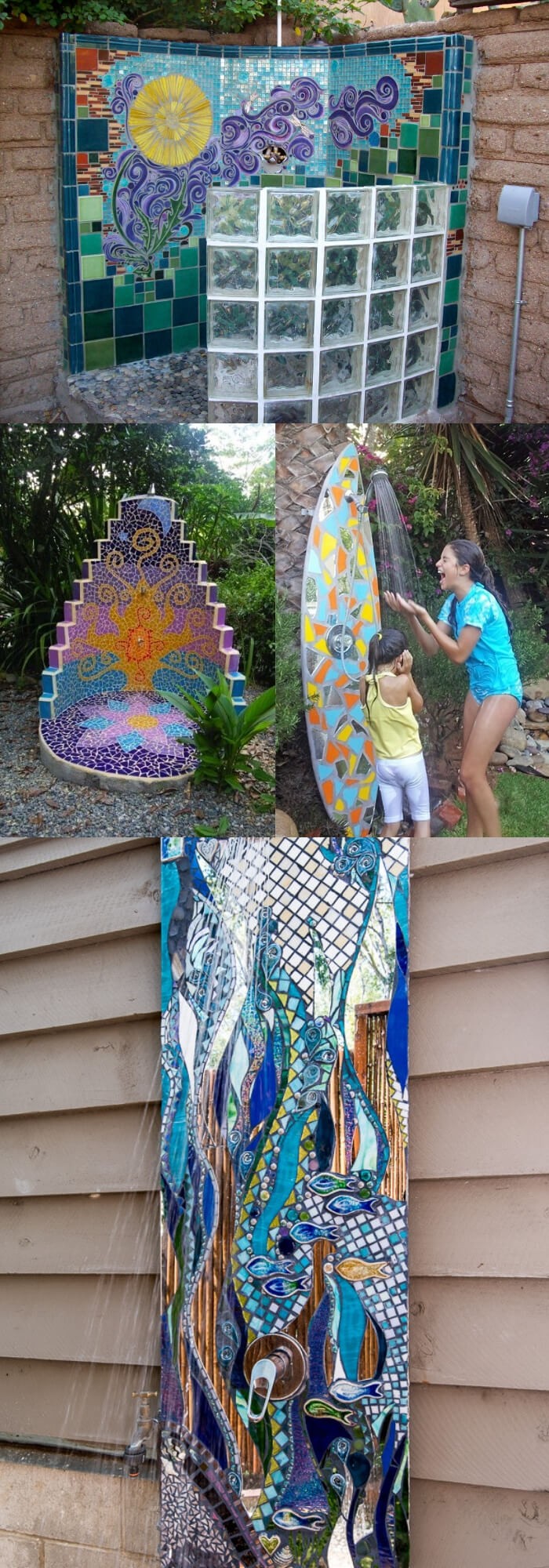 Outdoor Shower With Glass Mosaic Art