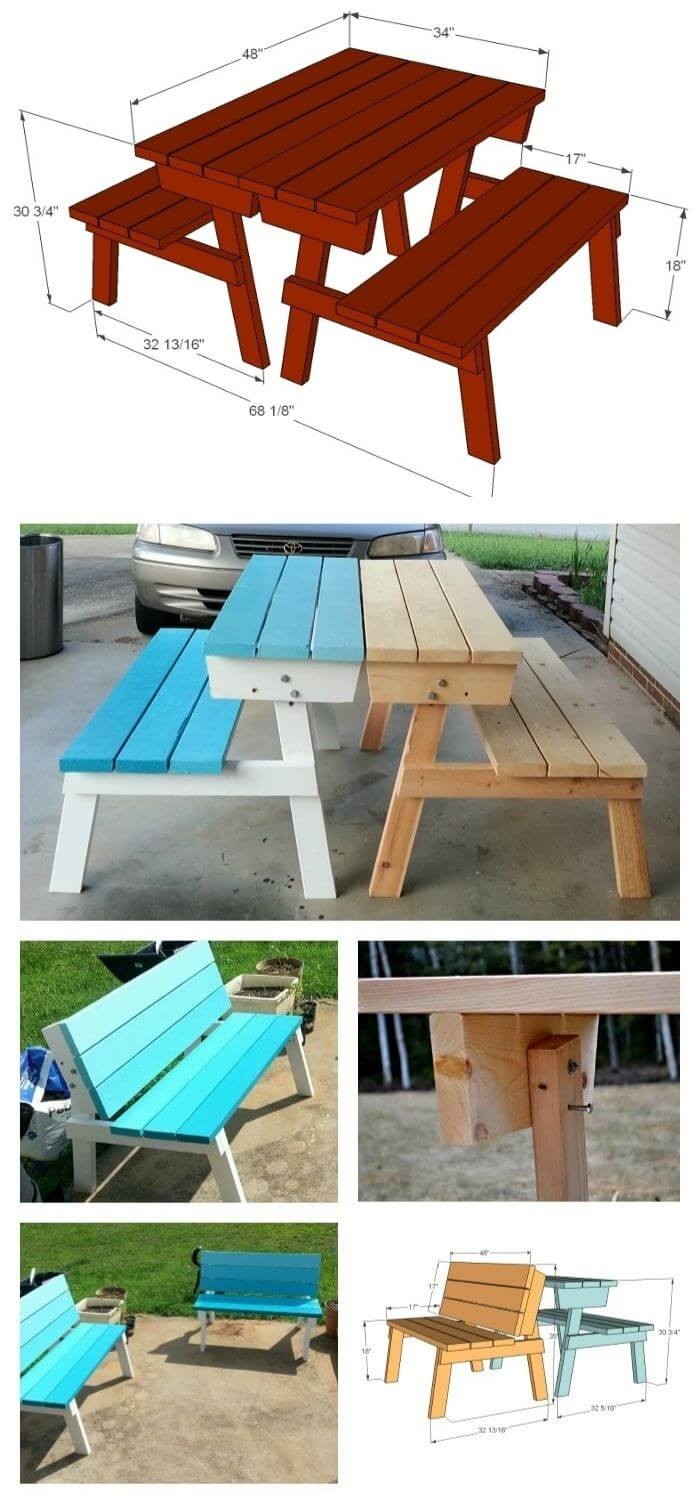 Picnic table that converts to benches