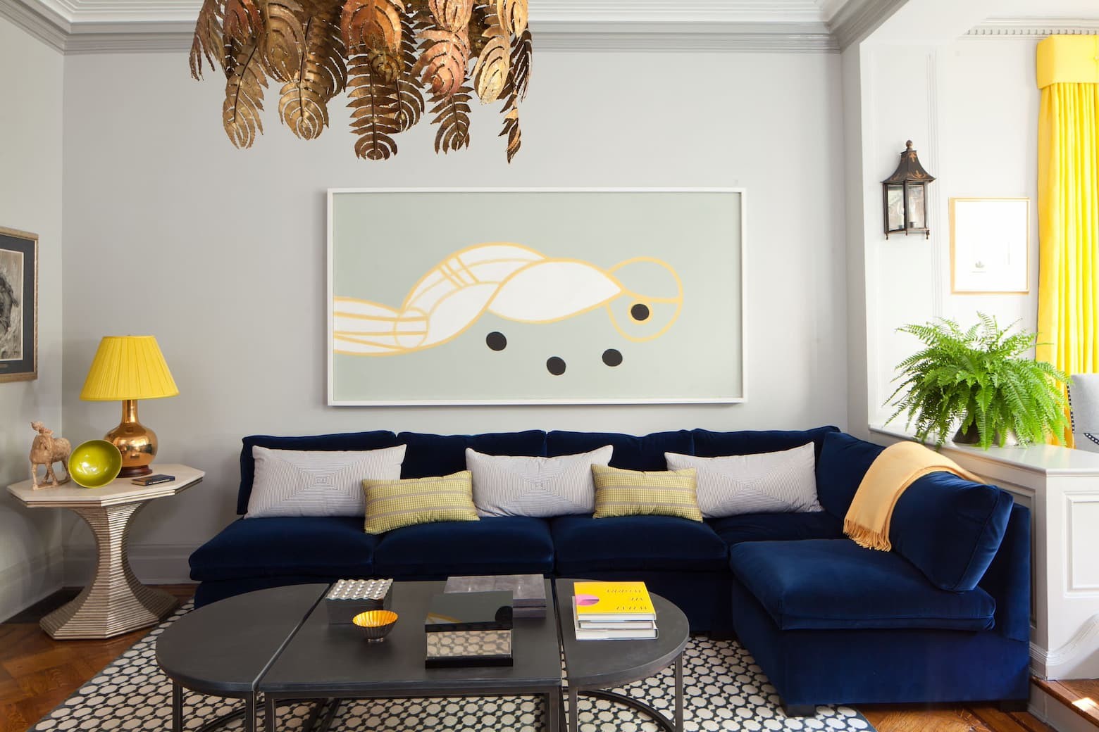 Cheerful blue couch living room