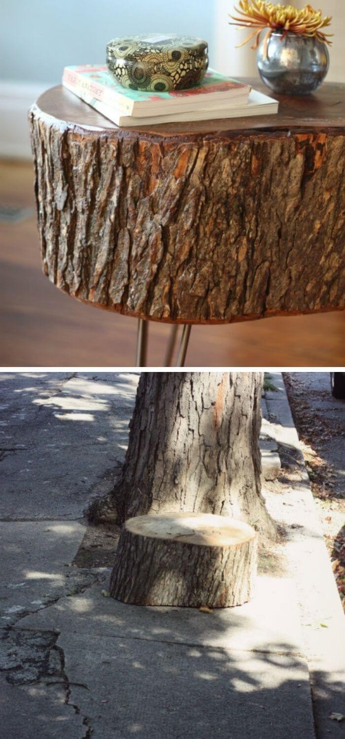 DIY satin coated stump table