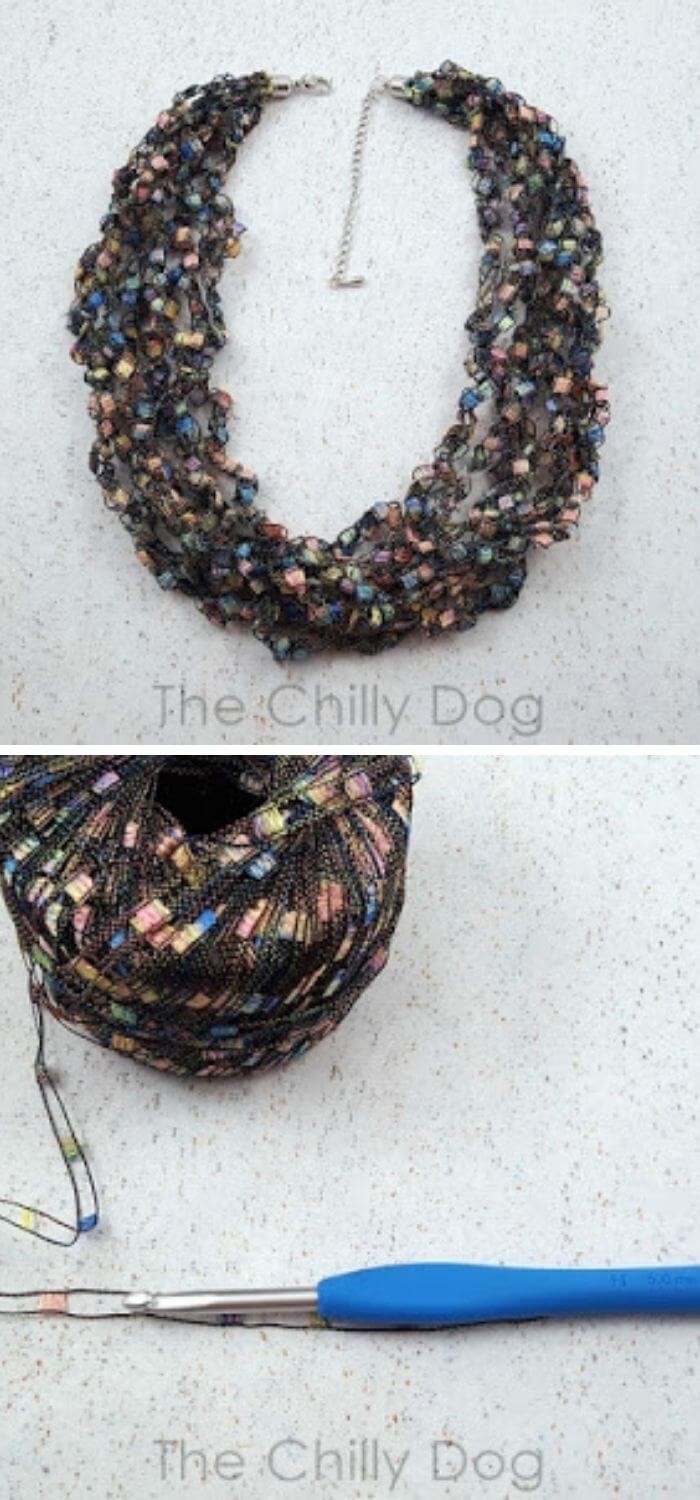 Crochet ladder ribbon necklace