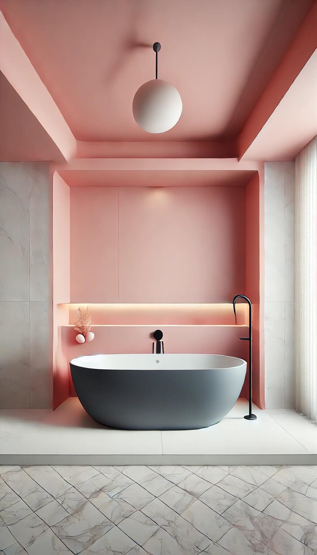 Grey Bathtub with Pink Surround