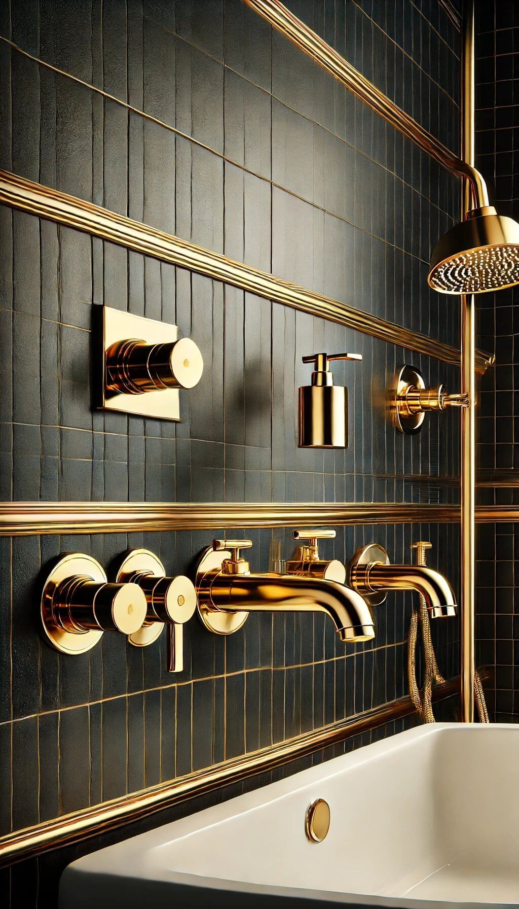 Gold Fixtures Against Black Walls