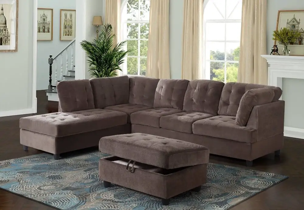 AYCP L-Shape Sectional with Chaise and storage ottoman