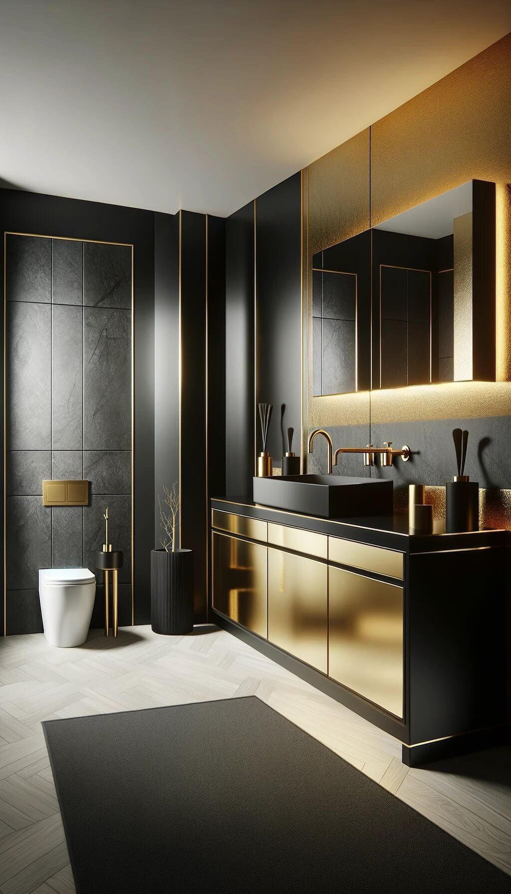 Black Vanity with Gold Countertop