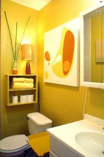 Yellow wall shelves