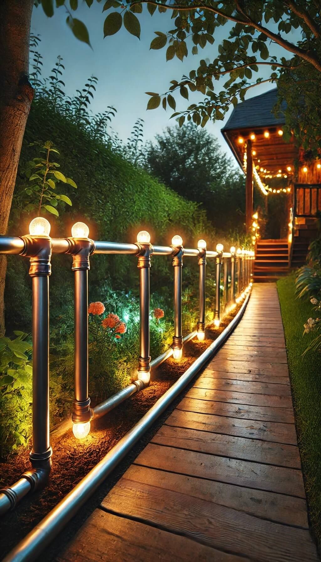 Pipe Fence with Integrated Lighting