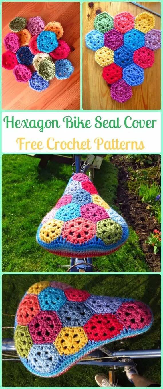 Crochet Hexagon Bike Seat Cover.