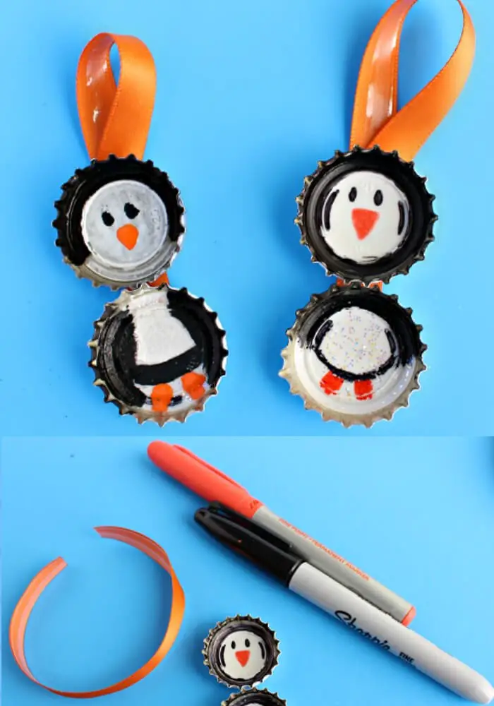 #12. Bottle Cap Penguin Craft for Kids