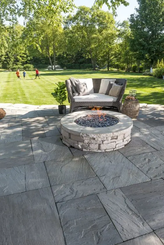 #1. Stamped Concrete Patio With Fire pit