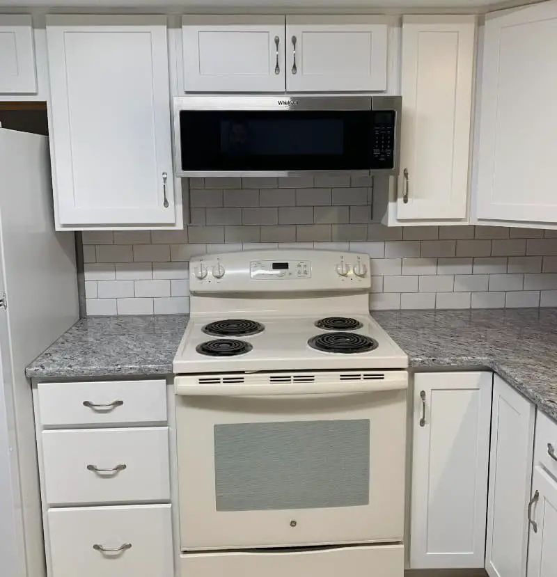 Bisque Appliances + White Cabinets.