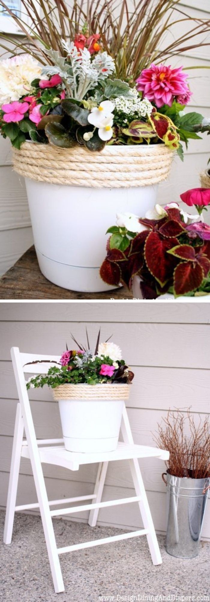 Rope on Plastic Flower Pots