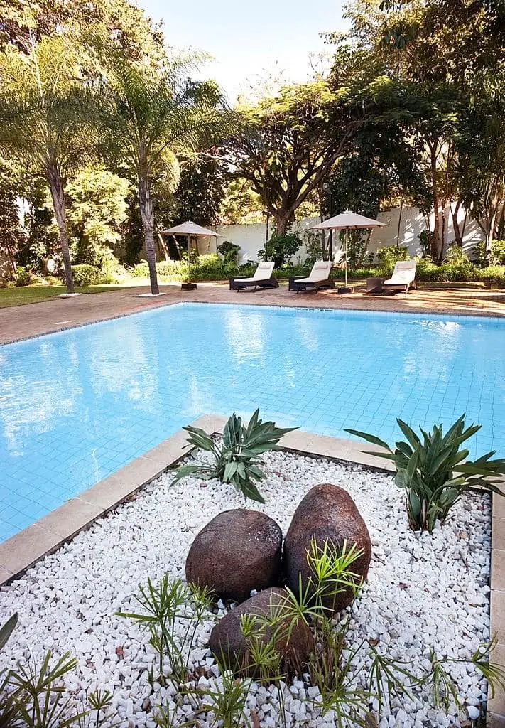 Backyard Oasis Featuring Poolside Rockery