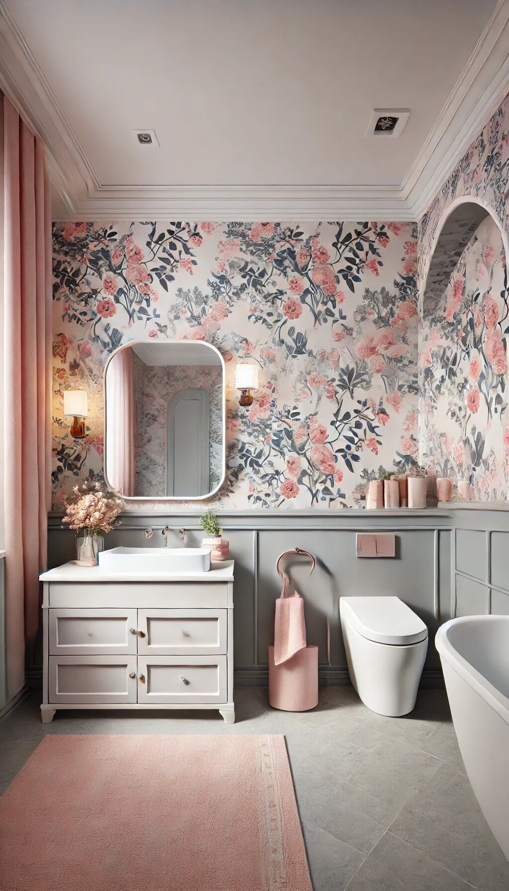 Pink and Grey Floral Wallpaper