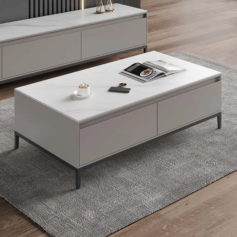 Top Modern Minimalist Rectangular Stone Coffee Table with Storage