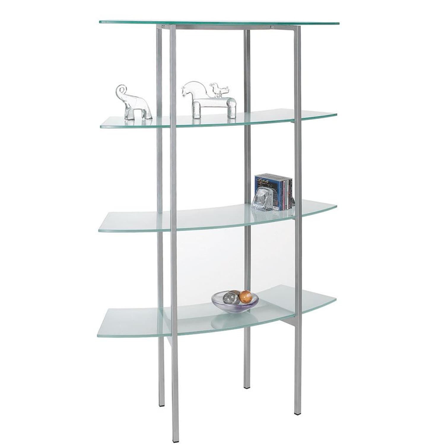 Free-standing shelf made of metal and glass