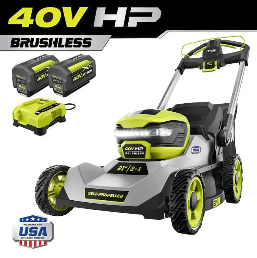 Ryobi 40V HP Brushless 21 in. Cordless Battery Walk Behind Self-Propelled Lawn Mower with (2) 6.0 Ah Batteries and Charger.