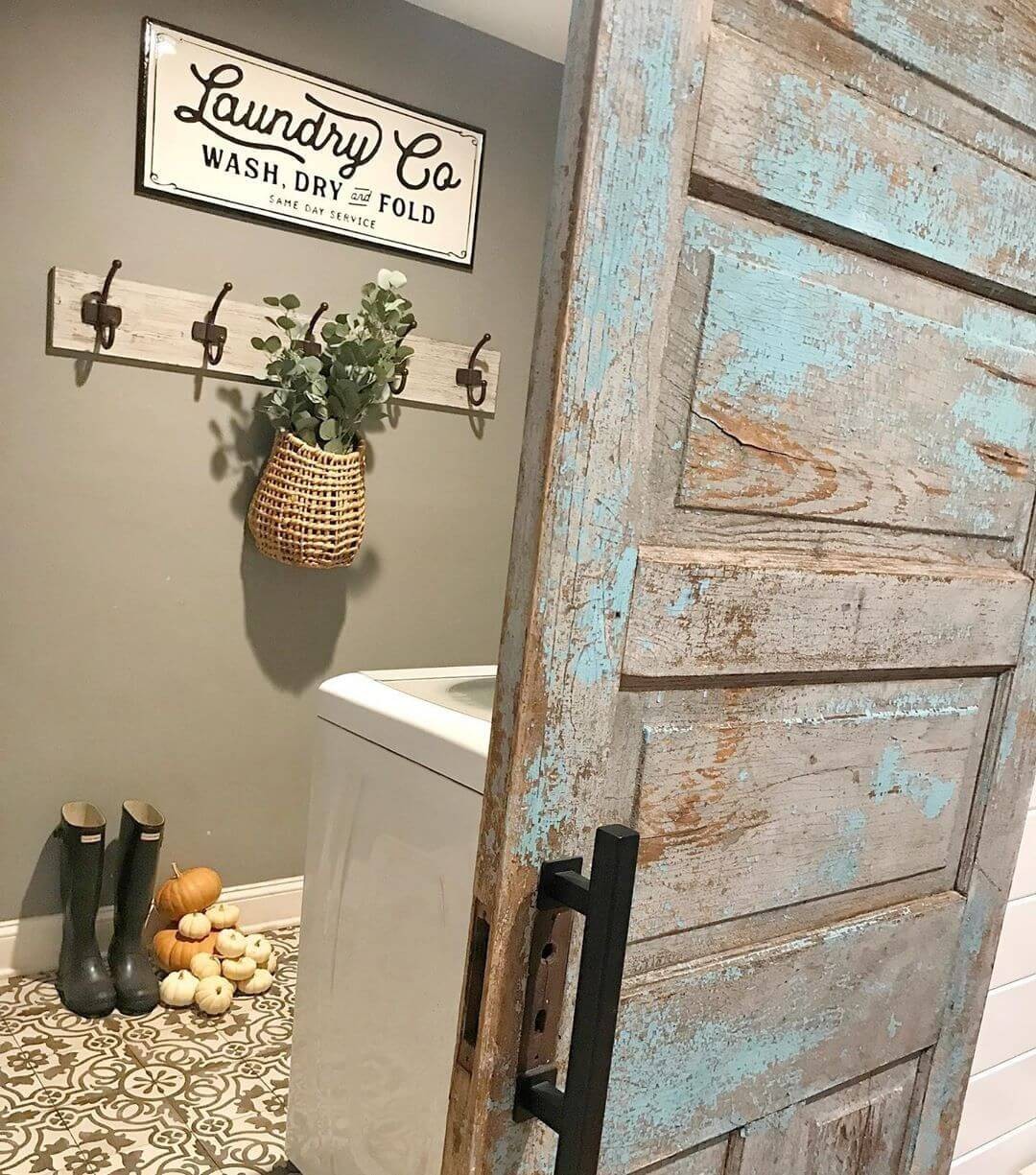 #1. Cottage laundry room with gray walls