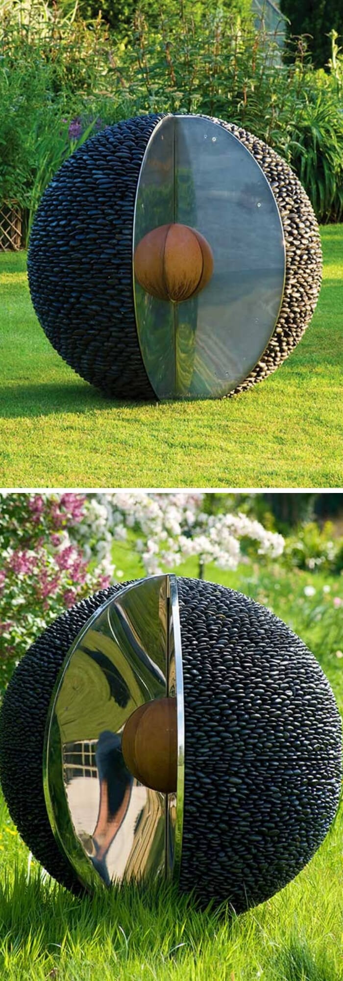 Black Stone Outdoor Spheres with Stainless Steel