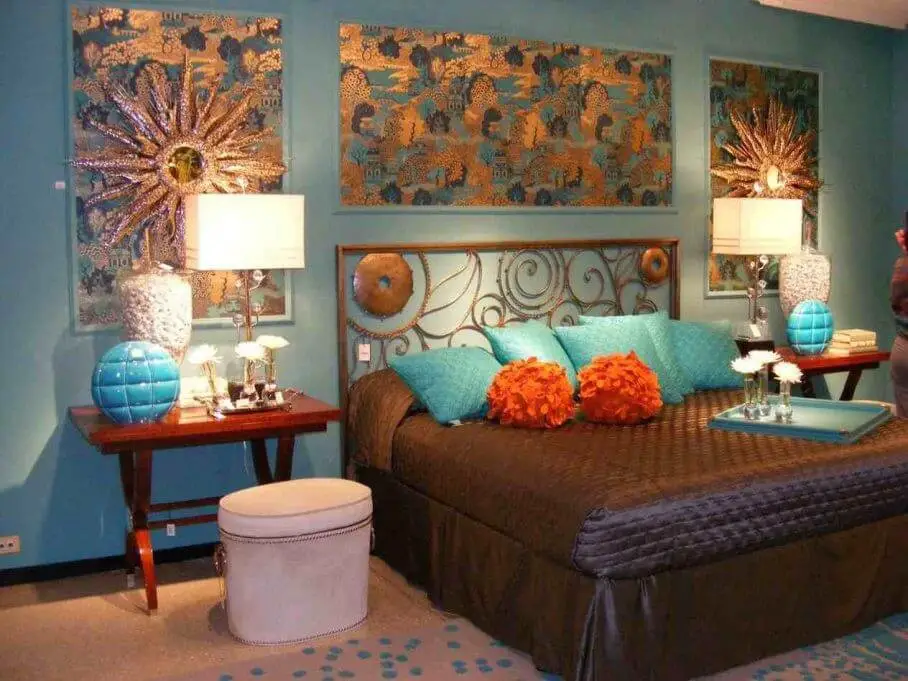 Teal and Orange bedroom