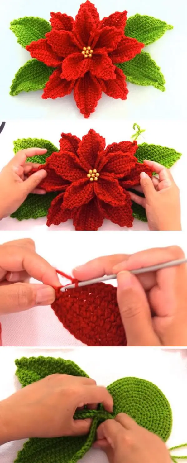 Crochet Christmas Poinsettia Bouquet Free Pattern