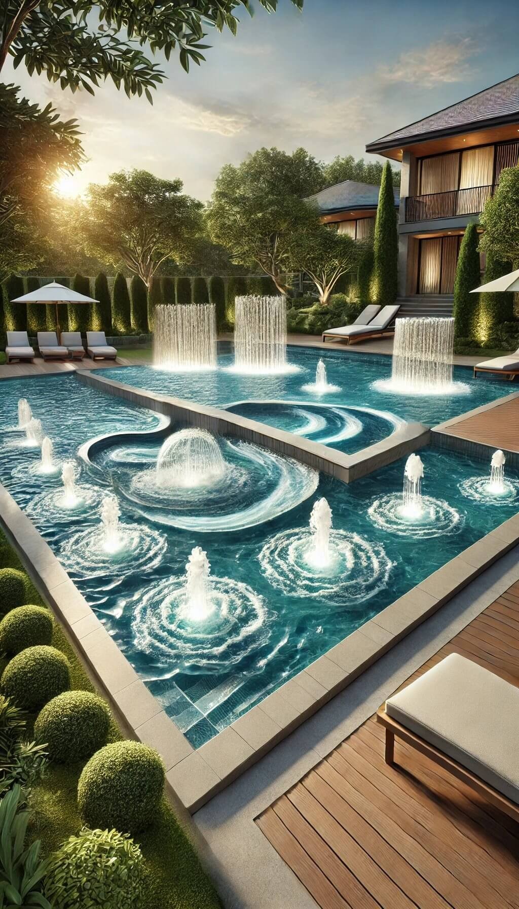 Semi Inground Pool with Water Features