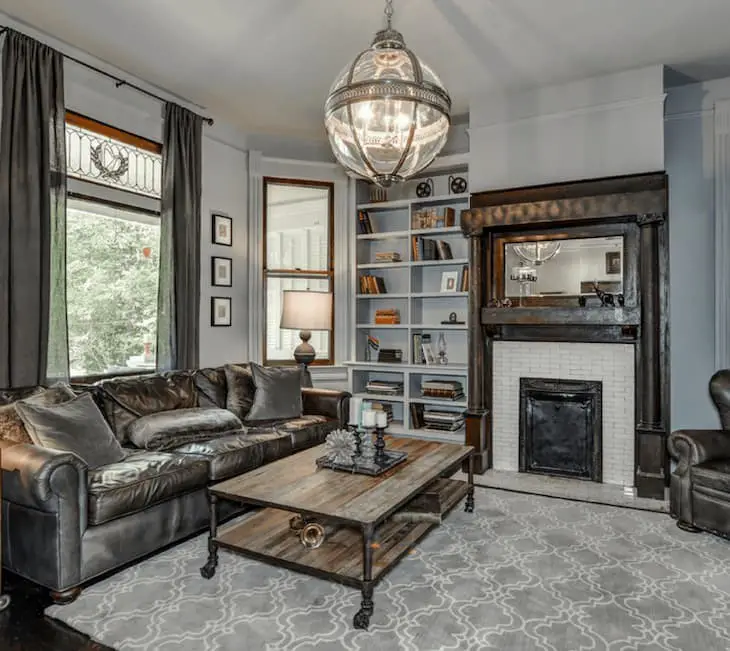 Gray couch living room and masculine vibes