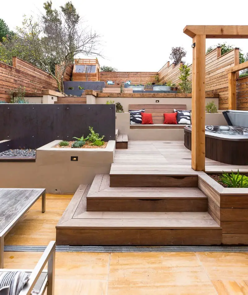 Modern multi-level hot tub deck