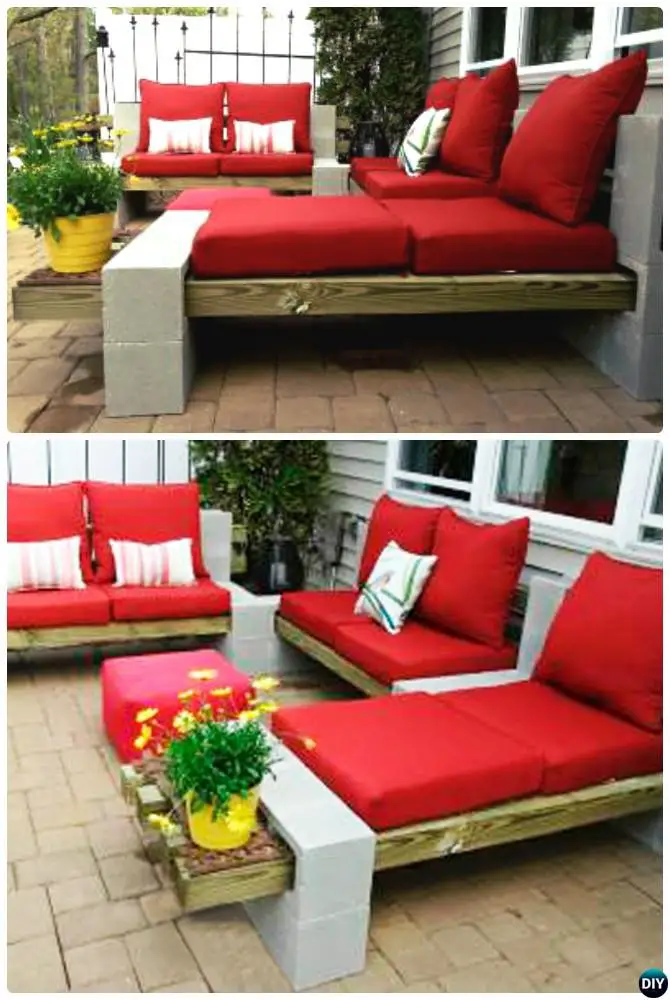 Cinder Block Bench with Sofa, Cushions