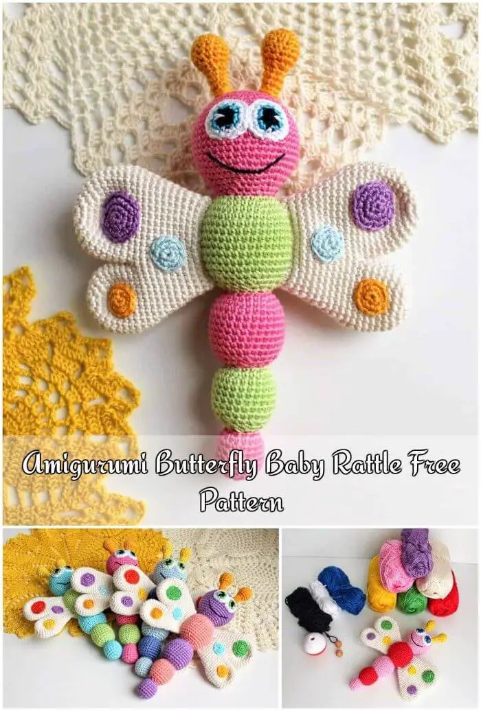 Butterfly Baby Rattle Amigurumi crochet Free Pattern