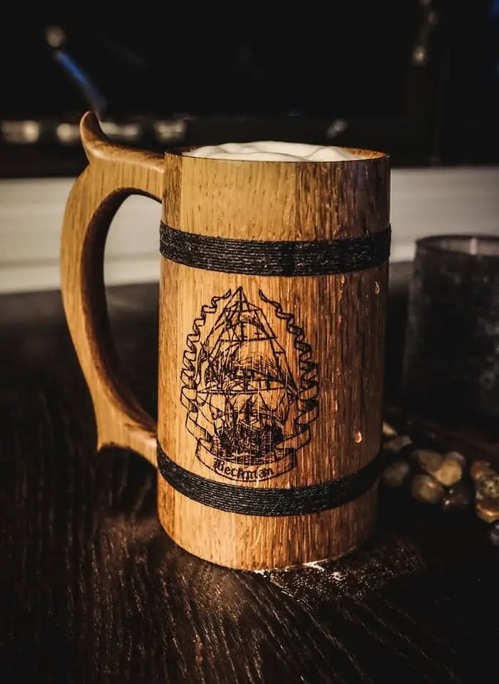 Wood burnt beer tankards