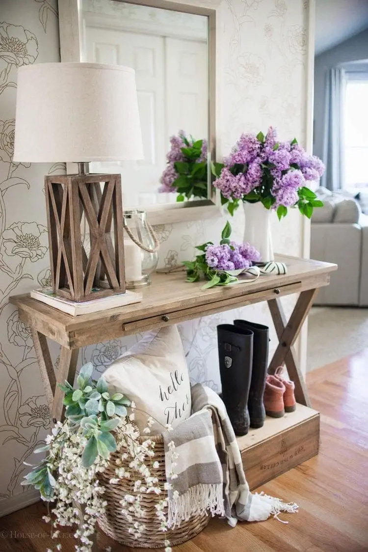 Traditional wooden table entryway