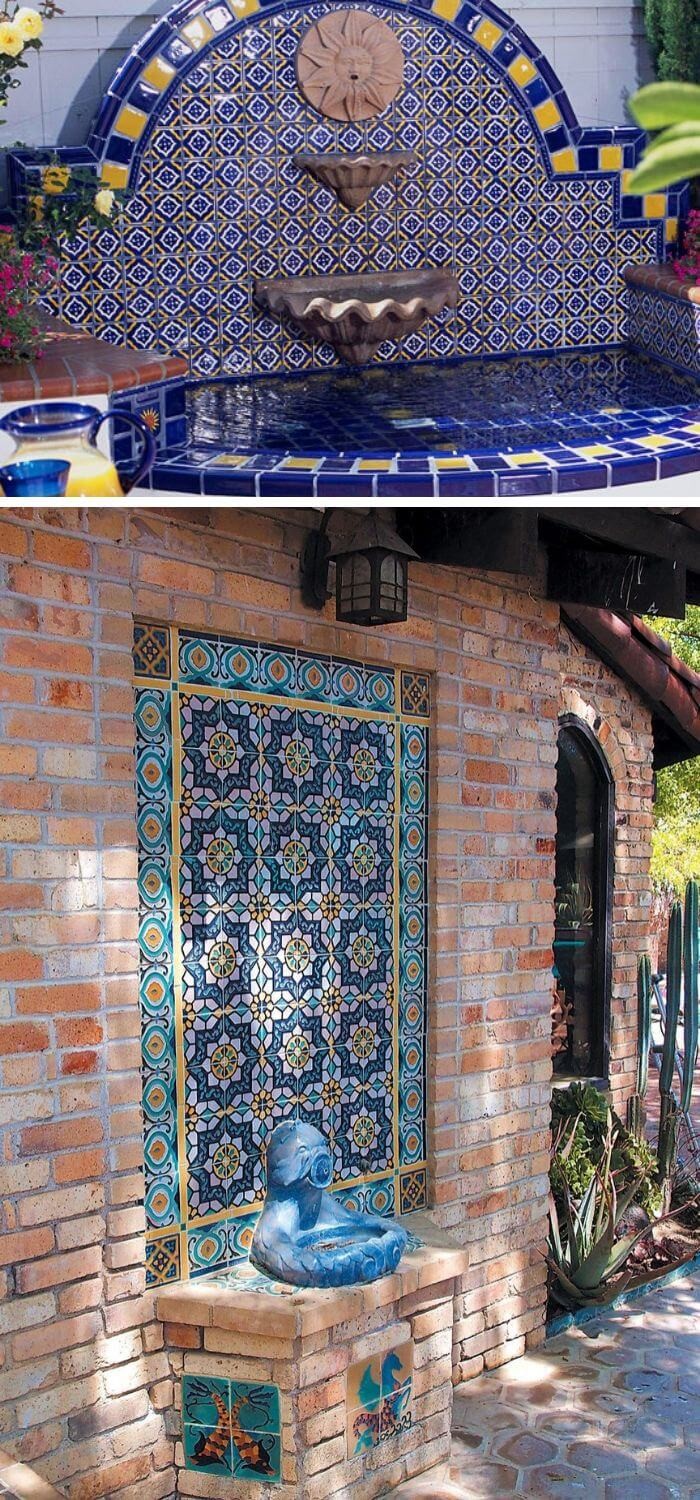 Moorish-Style Tiles Finish a Wall Fountain