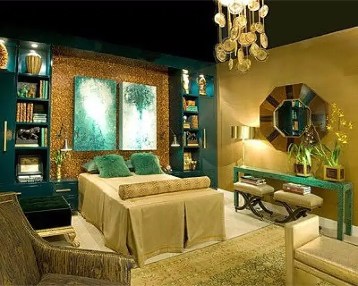 Teal and Gold bedroom