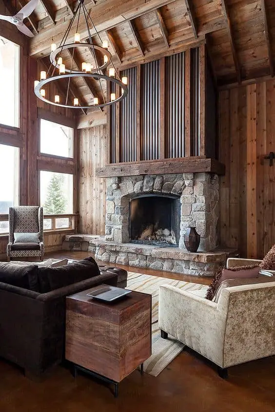 20). Combine stone and wood to give it a grand library look with this fireplace.