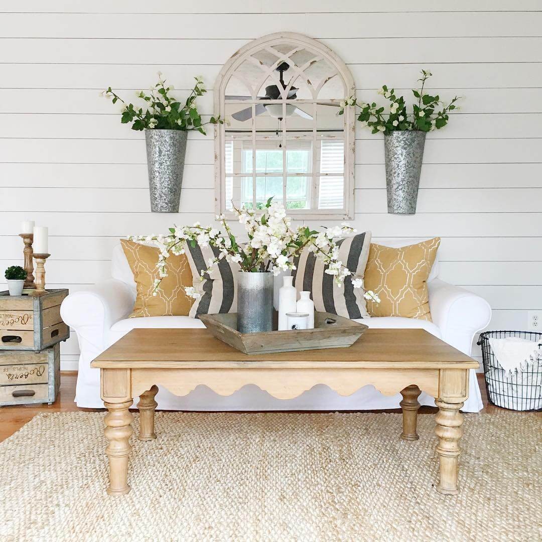 Two galvanized wall planters and coffee table