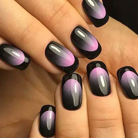 Light Pink on Black Nail Design